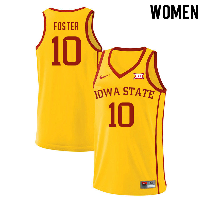 Women #10 Xavier Foster Iowa State Cyclones College Basketball Jerseys Sale-Yellow - Click Image to Close